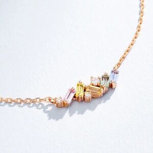 18k rose gold Suzanne Kalan ‘Frenzy’ rainbow pastel sapphire diamond necklace